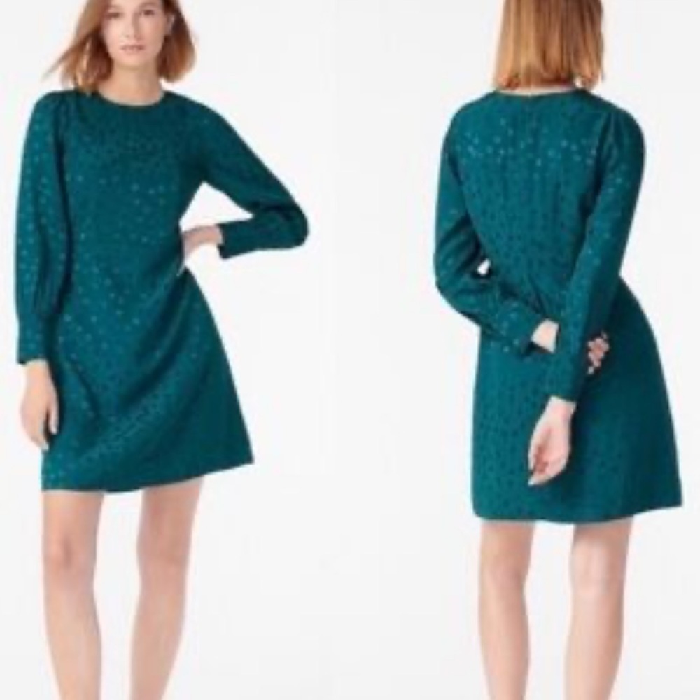 J.Crew Shift Dress in Green Jacquard Floral Dot – NWT – Size 8 Tall